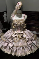 Sweet Sleeveless Ruffled Foil-Stamped Embroidered Open-Front Bow Lace Gorgeous Lolita Jsk Dress 4 Colors