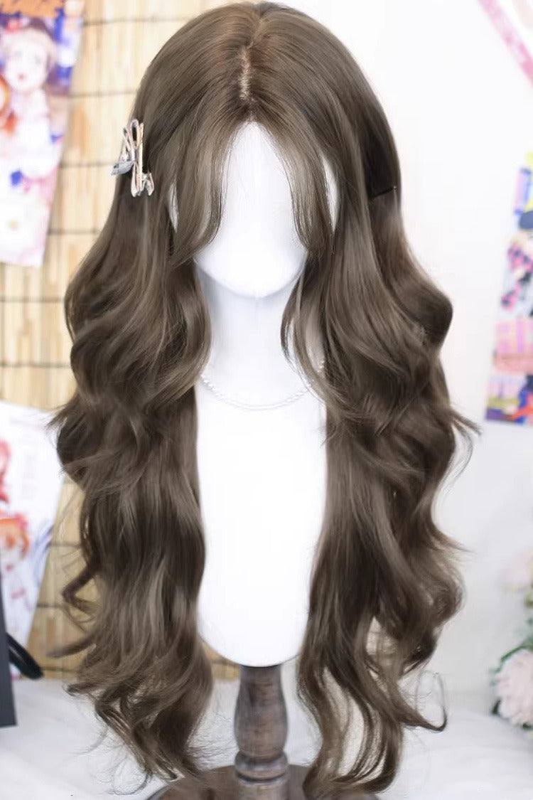 Hazelnut Ash Curtain Bangs Fluffy Soft Curls Sweet Lolita Long Wig