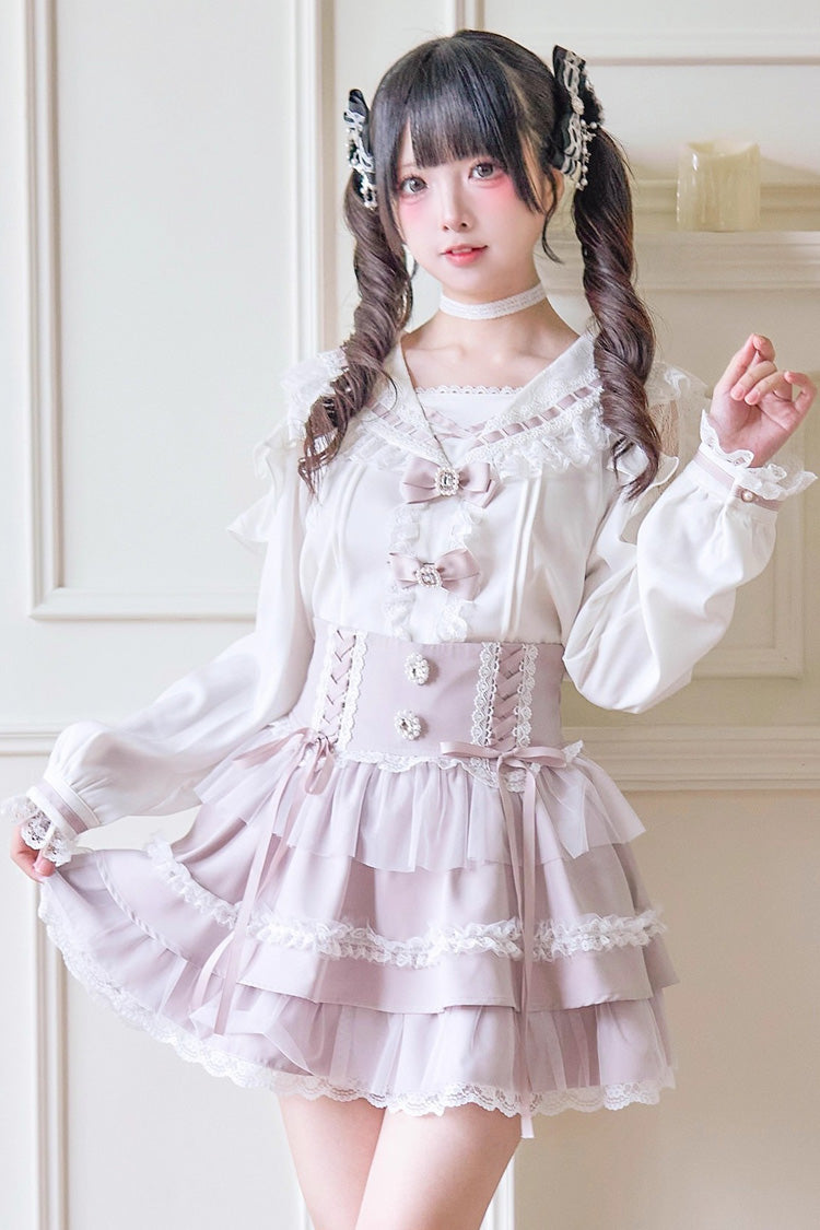 Sweet Print Ruffle Lace Lace-Up Jirai Kei Skirt 3 Colors