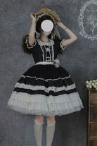Black [Vintage Ball 3.0] Square Collar Short Sleeves Lace Pearl Detail Sweet Lolita Dress