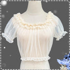 Daily Lolita Shirt Short Sleeve Sheer Mesh Off-Shoulder Blouse