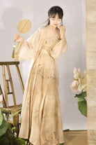 Ivory Song Dynasty High Waisted Printed Women's Classic Chinese Style Hanfu Dress Set