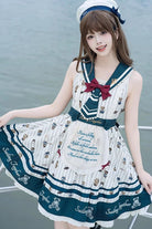 Blue/White Bear Print Navy Ruffle Bowknot Sweet Princess Lolita Jsk Dress
