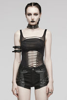 Black Sleeveless Ripped Spaghetti Straps Women's Punk Vest