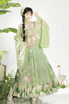 Green Stand Collar Long Sleeves Ming-Style Embroidery Cloud Shoulder Sweet Hanfu Horse-Face Dress Set