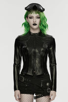 Black Stand Collar Long Sleeves Embossed Slim Women's Punk Jacket