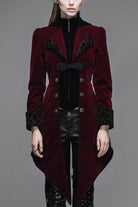 Red Embroidered High Collar Party Womens Gothic Coat