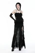 Black Sleeveless Side Slit Ruffled Lace Lace-Up Women's Gothic Maxi Slip Wedding Dress