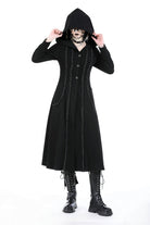 Black Long Sleeves Ruffled Lace-Up Women's Punk Long Jacket with Hood