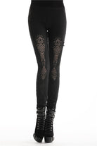 Black Floral Cut-Out Lace-Up Women's Gothic Leggings