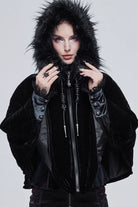 Black Gothic Velvet Collar Crescent Pendant Zipper Warm Short Women's Shawl