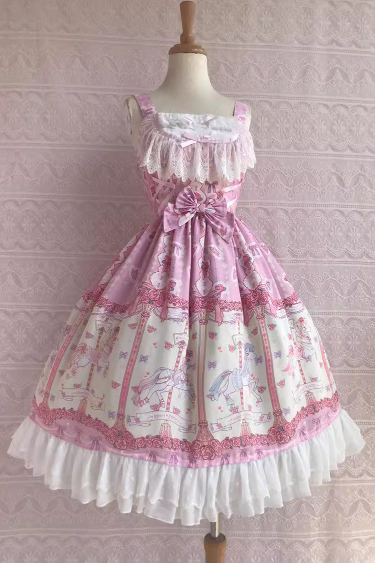 Rose Trojan Print Ruffle Bowknot Sweet Lolita Jsk Dress 3 Colors