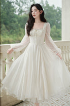 Ivory French Style Square Collar Long Sleeves Lace Classic Palace Lolita Dress