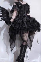Black [Rose Memoirs] Sleeveless Multi-Layered Bowknot Lace Gothic Lolita Skirt Set