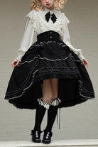 Black Late Night Castle Print Ruffle Gothic Lolita Skirt