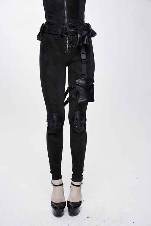 Dark Pattern Punk Stretchy Fitted Womens Pants With Bags