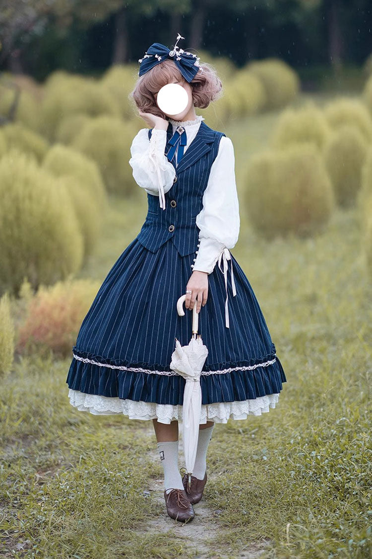 Multi-layer Striped Print Ruffle Sweet College Style Elegant Lolita Skirt 3 Colors