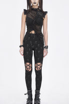Black Print Hollow Women's Punk Leggings