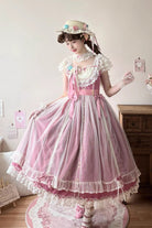 Rose Red [Sakura’s Spring Resonance] Sleeveless Ruffled Bow Sweet Lolita Jsk Dress (Long Version)