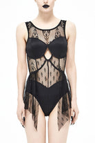 Back Lace Stitching Cross Strap Lace Up Gothic One Piece Swimsuit