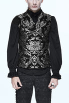 Black/Silver Palace Short Big Jacquard Pattern Men's  Gothic Waistcoat