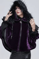 Purple Gothic Quilted Velvet Collar Crescent Pendant Zipper Warm Women's Shawl