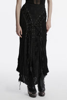 Black Ripped Lace-up Women's Gothic Knitted Skirt