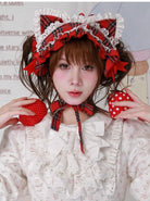 SOS MEME CLUB - Christmas Sweet Lolita Hairband, Red Plaid Cat Ear
