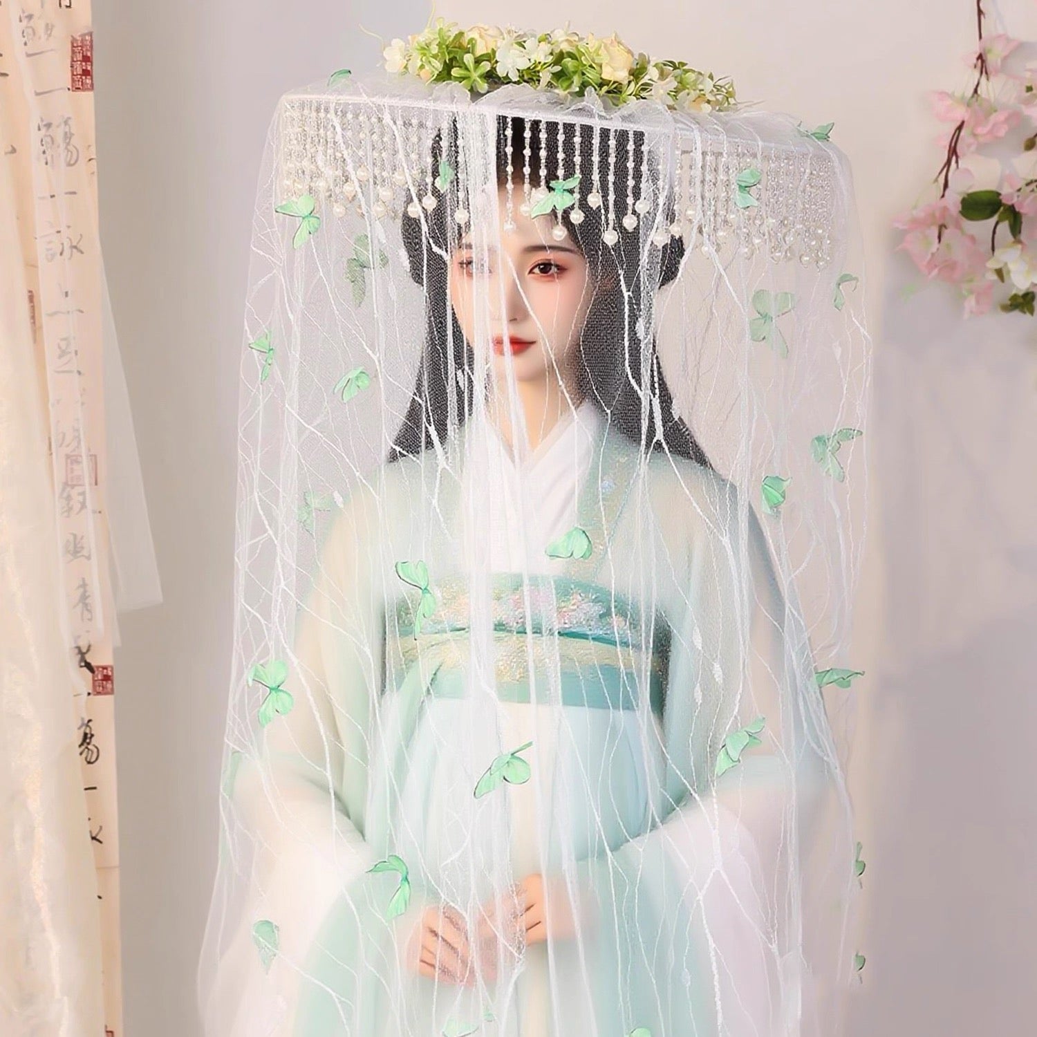 Summer Curtain Veil Hat (帷帽) - Tang Style with Butterfly Tassels