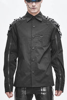 Black Long Sleeve Shoulder Zipper Mens Punk Blouse