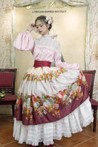 Red [Rainy Season Garden] Print Ruffle Sweet Classic Lolita Skirt