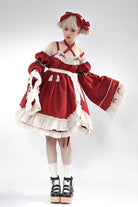 Red [Monet Estate] Sleeveless High Waisted Ruffle Bowknot Asymmetric Gothic Lolita Jsk Dress