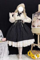 Black [Heart of Rose] High Waisted Ruffle Embroidery Lace-Up Sweet Vintage Elegant Palace Lolita Skirt