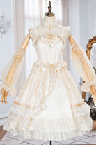 White Starry Night Square Collar Bowknot Multi-Layer Ruffled Cardigan Sweet Lolita JSK Dress