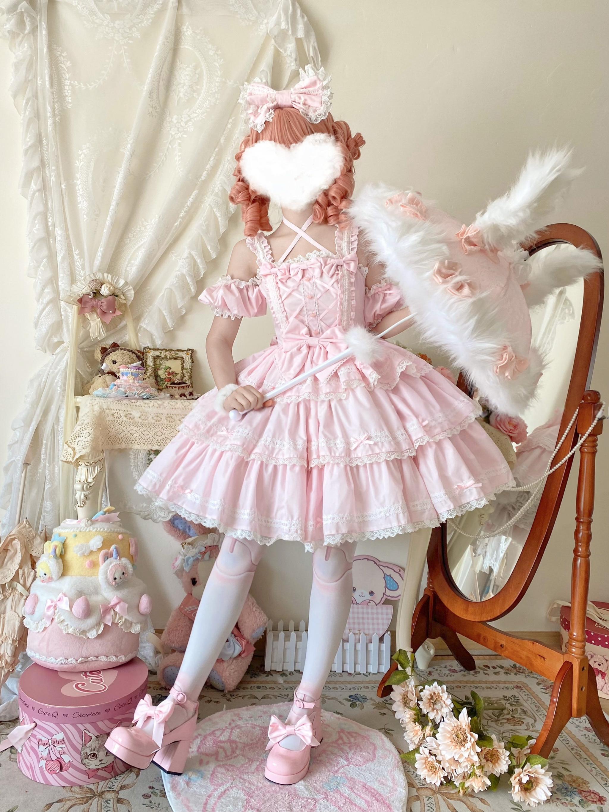 Rose Romance - Pink Sweet Lolita JSK Dress, Tiered Hem