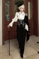 Black/White Embroidery Asymmetric Gothic Prince Handsome Ouji Lolita Set