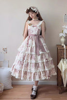 Smoky Purple [Grape Moon Almanac] Sleeveless Multi-Layered Printed Ruffled Bow Adjustable-Length Sweet Lolita Jsk Dress