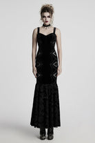 Black Sleeveless Floral Embroidery Women's Gothic Fishtail Slip Dress