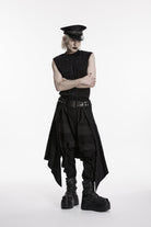 Black Lace-Up Irregular Ripped Men's Punk Skirt