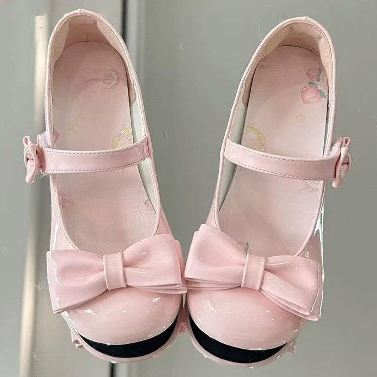 Round-Toe Bowknot Sweet Lolita Velcro Buckle Mary Jane Shoes 2 Heel Heights