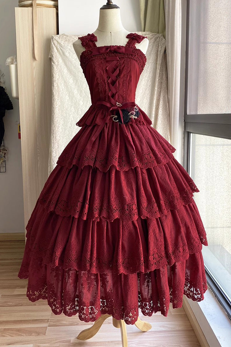 Wine Red [Forest Waltz] Embroidery Bowknot Lace-Up Slim Sweet Elegant Lolita Suspender Top