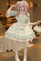 Green [Rain of Peaches] Sleeveless Multi-Layered Bowknot Lace Sweet Chinese Style Lolita Jsk Dress