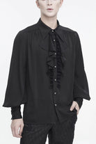 Black Puff Sleeved Ruffled Lace Splice Men's Gothic Shirt