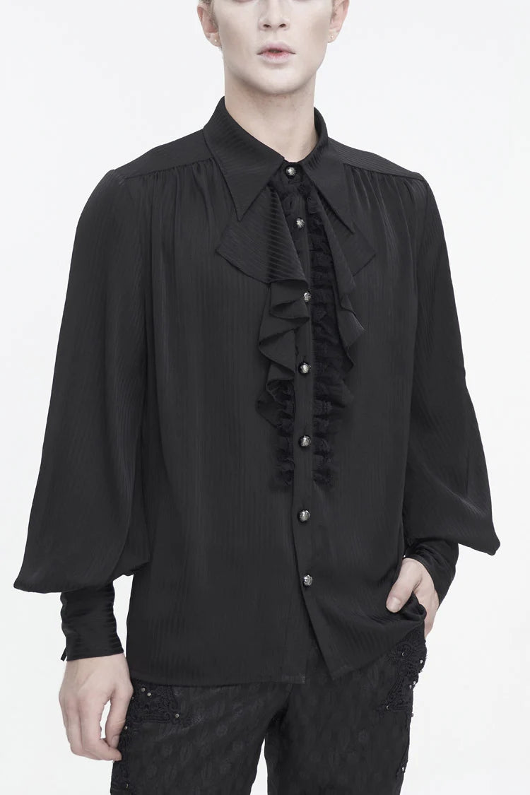Black Puff Sleeved Ruffled Lace Splice Men's Gothic Shirt