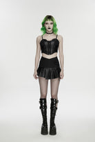 Black Asymmetric Buckled Pleated Women's Punk Skirt