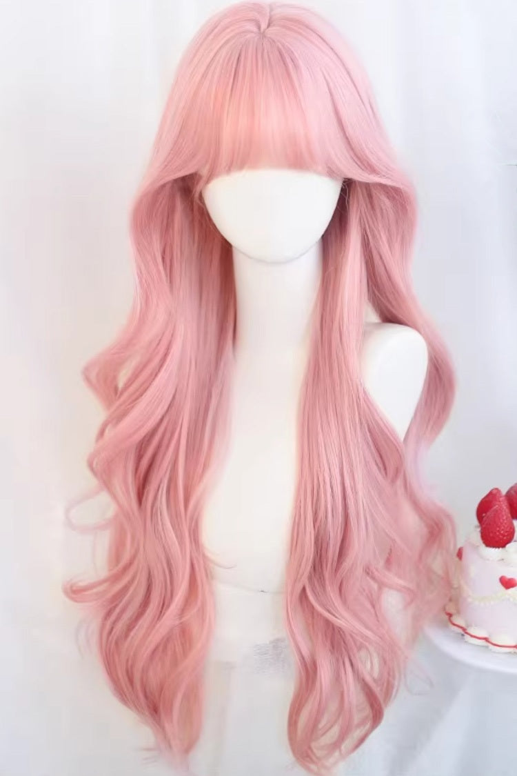 Dreamy Sakura Pink Long Straight Sweet Lolita Wig with Light Airy Bangs
