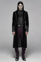 Black Long Sleeves Jacquard Lace-Up Slim Men's Gothic Long Coat