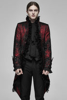 Black/Red Long Sleeves Lace Gorgeous Men's Gothic Vintage Tuxedo Coat