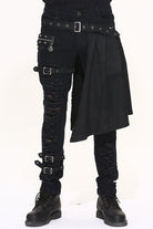 Black Adjusted Loops Punk Rock Holes Ripped Mens Pants Collocation Skirt