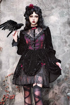 Black/Red [Rose Cemetery] Long Puff Sleeves Hollow Lace Gothic Lolita Dress